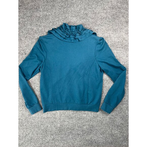 Starling Women's Teal Ruffled Collar Zipper Jacket Size L chic soft comfortable - Picture 6 of 6